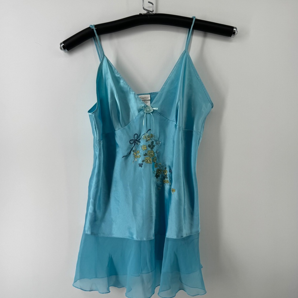 Secret Treasures Turquoise Satin Chemise and Robe Set Floral Embroidery XL